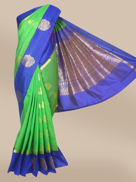 

The Chennai Silks Green & Blue Woven Design Zari Silk Cotton Fusion Maheshwari Saree