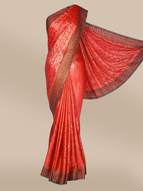 

The Chennai Silks Red & Green Floral Sequinned Saree