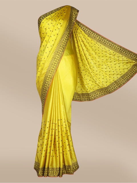 

The Chennai Silks Yellow Floral Beads and Stones Saree