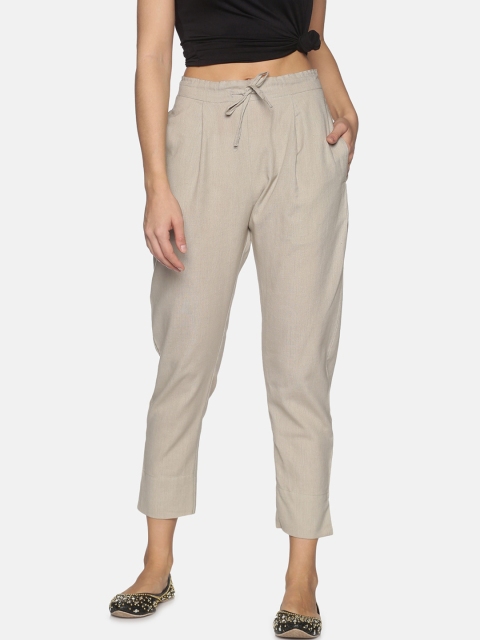 

Palakh Women Off-White Relaxed Slim Fit Pleated Trousers