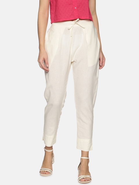 

Palakh Woman Cream-Coloured Relaxed Slim Fit Trousers