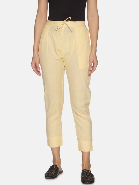 

Palakh Women Beige Cotton Relaxed Slim Fit Trousers