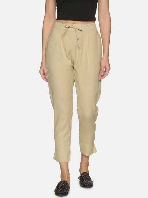 

Palakh Women Cream-Coloured Relaxed Slim Fit Trousers