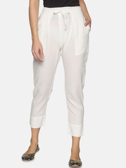 

Palakh Women White Solid Regular Fit Pleated Trousers