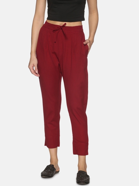 

Palakh Women Maroon Relaxed Slim Fit Trousers