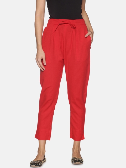 

Palakh Women Red Relaxed Slim Fit Pleated Trousers
