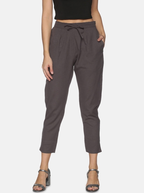 

Palakh Women Grey Relaxed Slim Fit Pleated Trousers