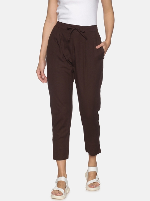 

Palakh Women Brown Cotton Relaxed Slim Fit Trousers