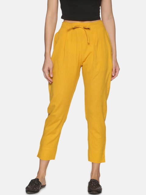 

Palakh Women Yellow Relaxed Slim Fit Pleated Trousers