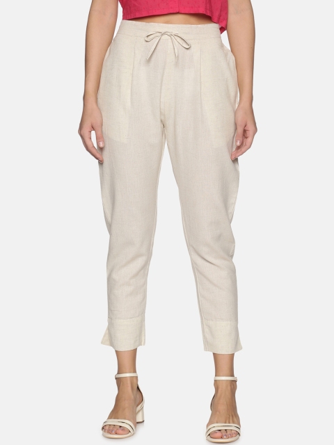 

Palakh Women Off White Solid Relaxed Slim Fit Pleated Trousers