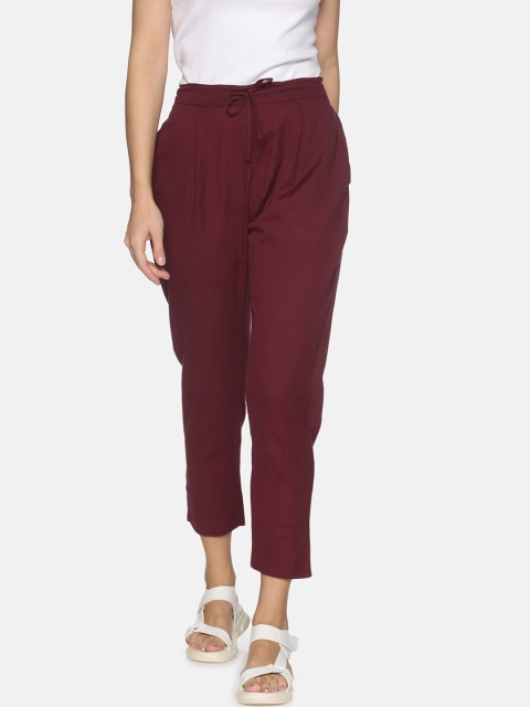 

Palakh Women Maroon Relaxed Slim Fit Trousers