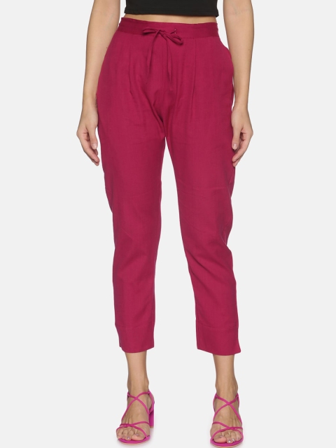 

Palakh Women Pink Solid Relaxed Cotton Pleated Trousers