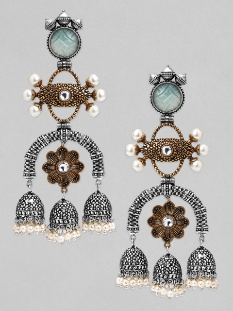 

Rubans Silver-Toned Dome Shaped Jhumkas Earrings