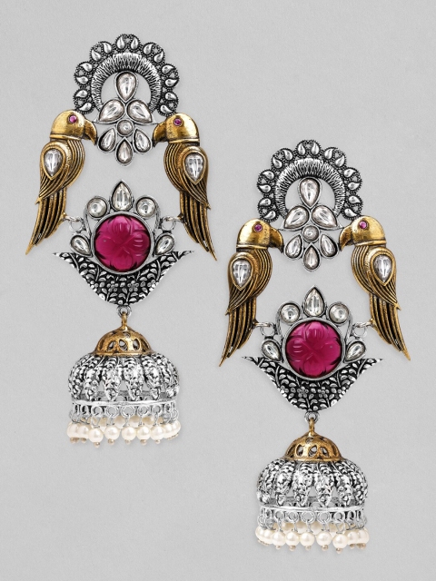 

Rubans Silver-Toned Dome Shaped Jhumkas Earrings
