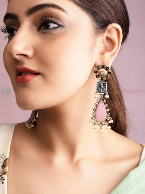 

Rubans Silver-Toned Floral Jhumkas Earrings