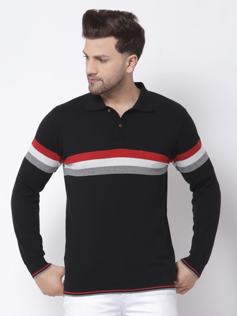 

Kalt Men Black & Red Striped Polo Collar T-shirt