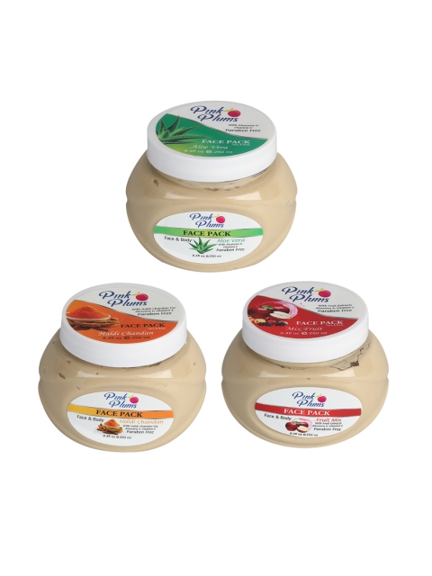 

Pink Plums Set Of 3 Fruit Mix Haldi & Chandan Face & Body Face Pack, Multi
