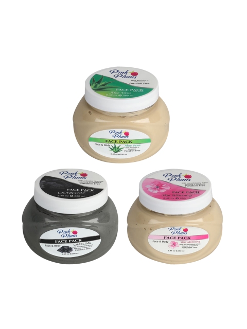 

Pink Plums Set Of 3 Aloe Vera Charcoal Face & Body Face Pack, Multi