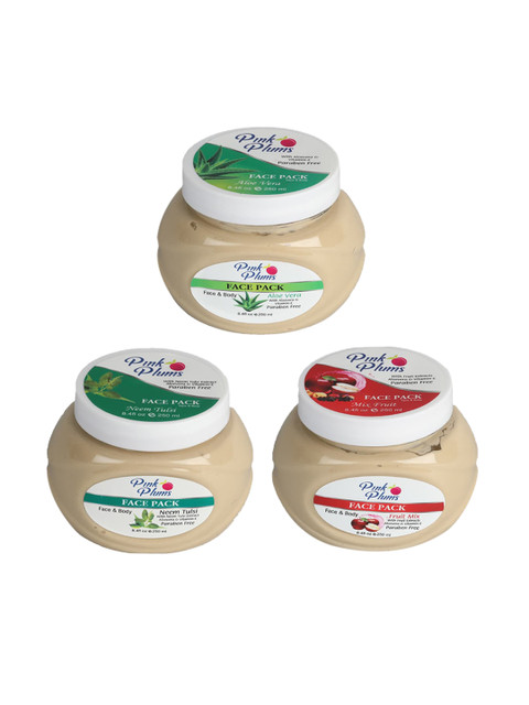 

Pink Plums Facial Kit Aloevera Fruit Neem Tulsi Face & Body Face Pack- 250 ml each, Multi