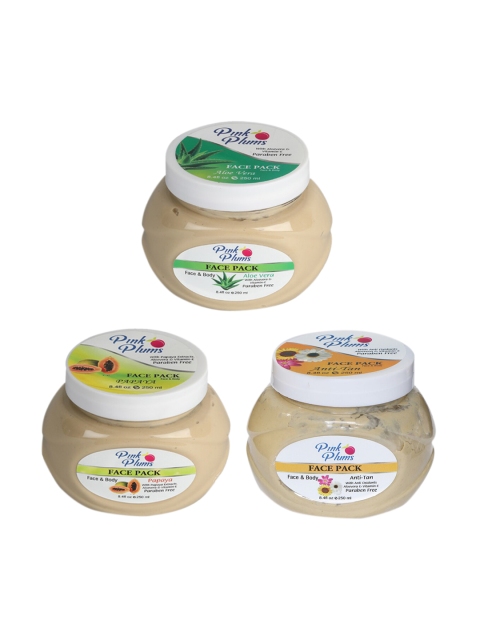 

Pink Plums Set Of 3 Aloe Vera Papaya Anti-Tan Face & Body Face Pack, Multi