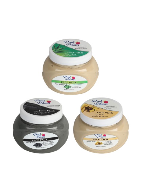 

Pink Plums Set Of 3 Aloe Vera Charcoal Face & Body Face Pack, Multi