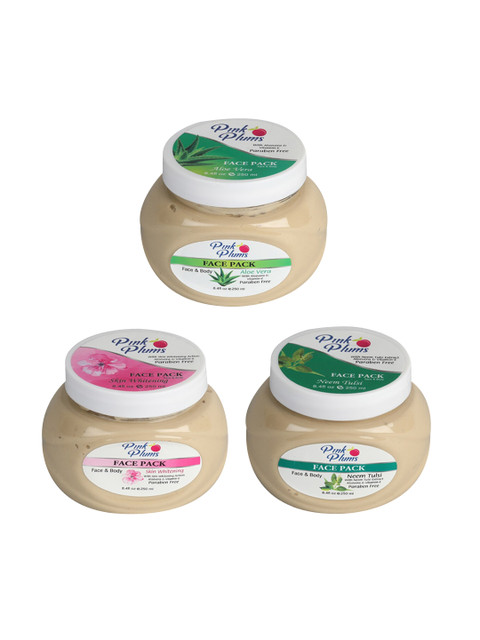 

Pink Plums Pack of 3 Paraben Free Aloe Vera, Neem Tulsi & Skin Whitening Facial Kit, Multi