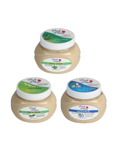 

Pink Plums Set of 3 Aloevera Cucumber Cool Mint Face & Body Pack-250ml Each, Multi
