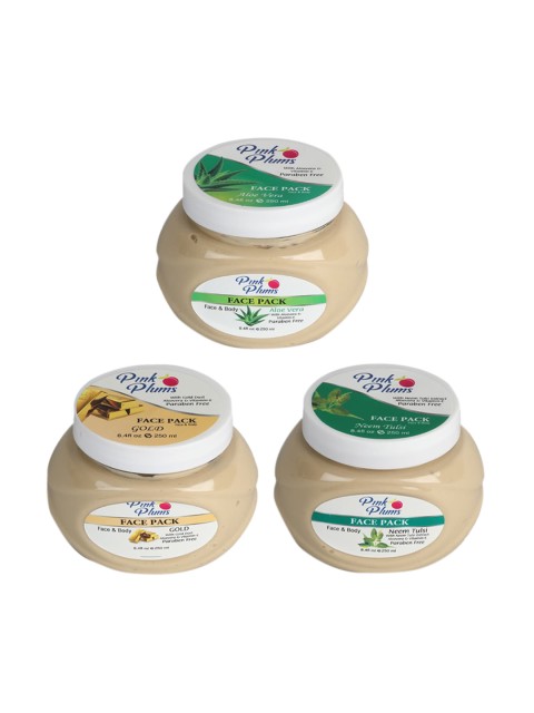 

Pink Plums Set Of 3 Aloevera Face & Body Face Pack, Multi