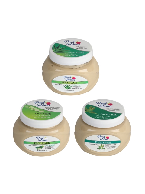 

Pink Plums Set of 3 Aloevera Cucumber Neem Tulsi Face & Body Pack-250ml, Multi