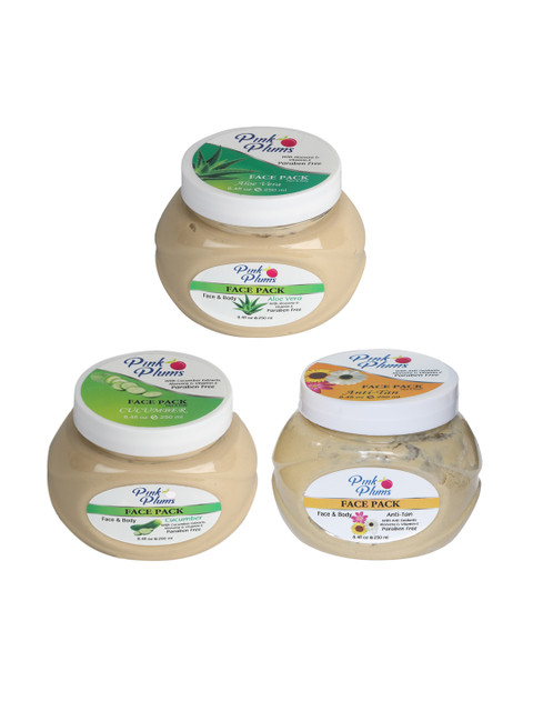 

Pink Plums Set of 3 Aloevera Cucumber & Anti-Tan Face Pack, Multi