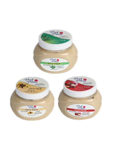 

Pink Plums Aloevera, Fruit Mix & Gold Face Pack- 250ml Each, Multi