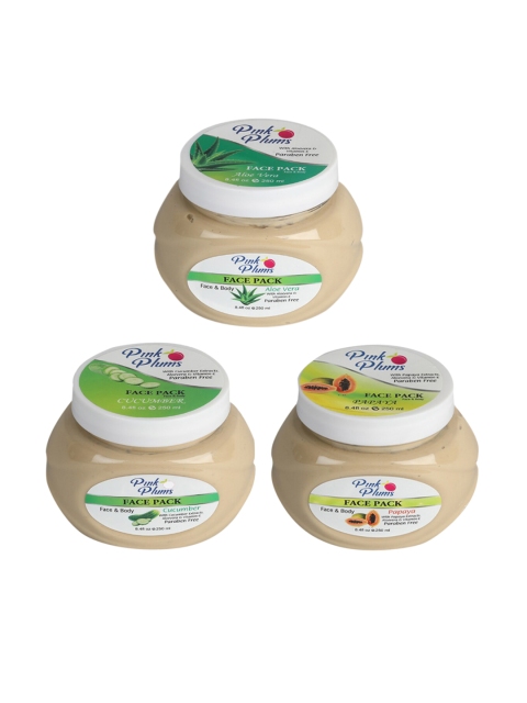 

Pink Plums Set Of 3 Paraben Free Face Pack, Beige
