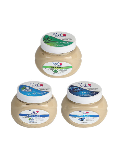 

Pink Plum Set of 3 Aloevera Diamond Ice Cool Mint Face & Body Face Pack, Multi