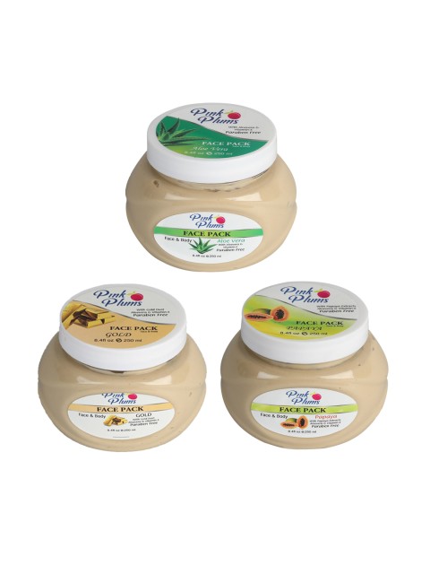 

Pink Plums Set Of 3 Paraben Free Face Pack, Beige