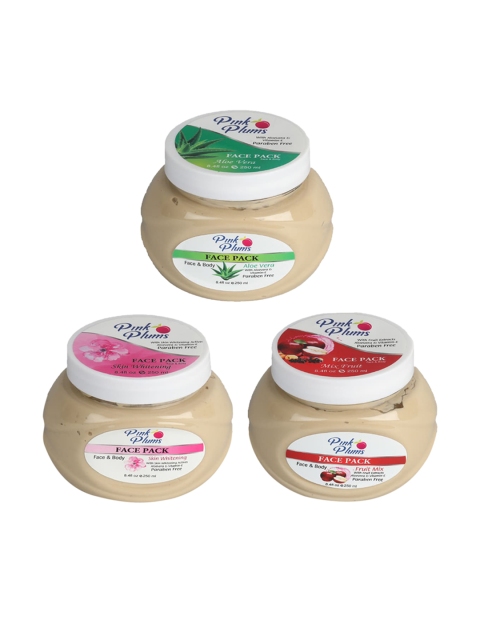 

Pink Plums Set of 3 Aloevera Skin whitening Fruit Mix Face & Body Pack-250ml, Multi