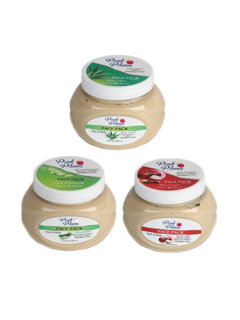 

Pink Plums Set of 3 Aloevera Cucumber Fruit Mix Face & Body Pack-250ml, Multi