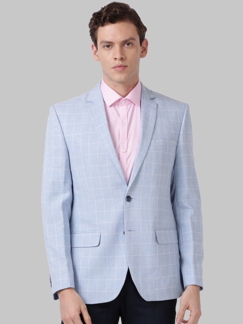 

Park Avenue Men Blue & White Checked Comfort Fit Smart Casual Single Breasted Blazer