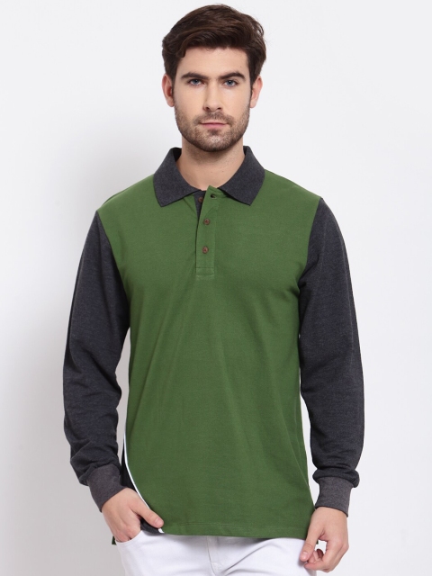 

Kalt Men Green Colourblocked Polo Collar T-shirt