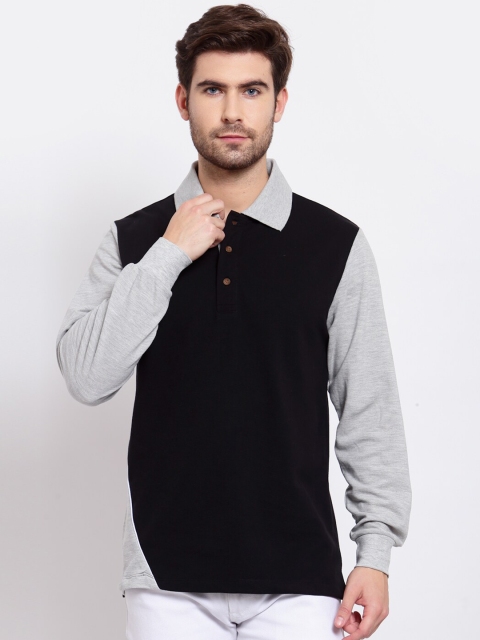 

Kalt Men Black Colourblocked Polo Collar T-shirt