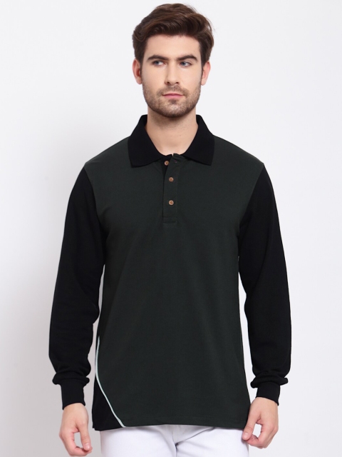 

Kalt Men Green Polo Collar Pockets T-shirt