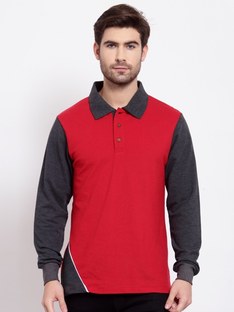 

Kalt Men Red & Charcoal Colourblocked Polo Collar T-shirt