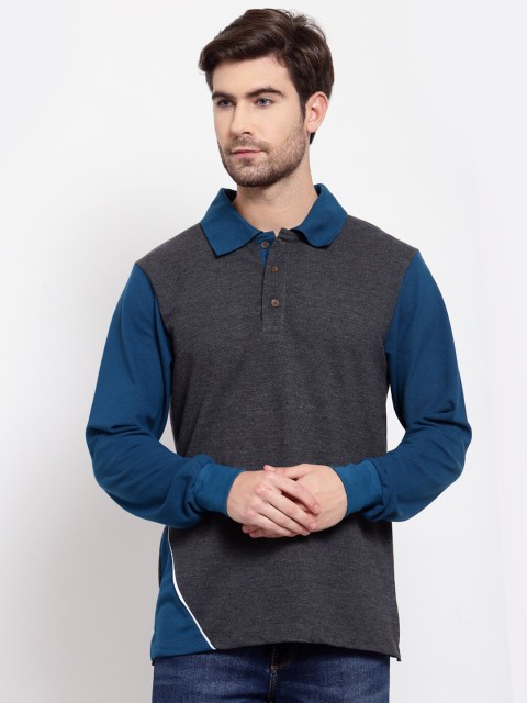 

Kalt Men Grey Colourblocked Polo Collar T-shirt