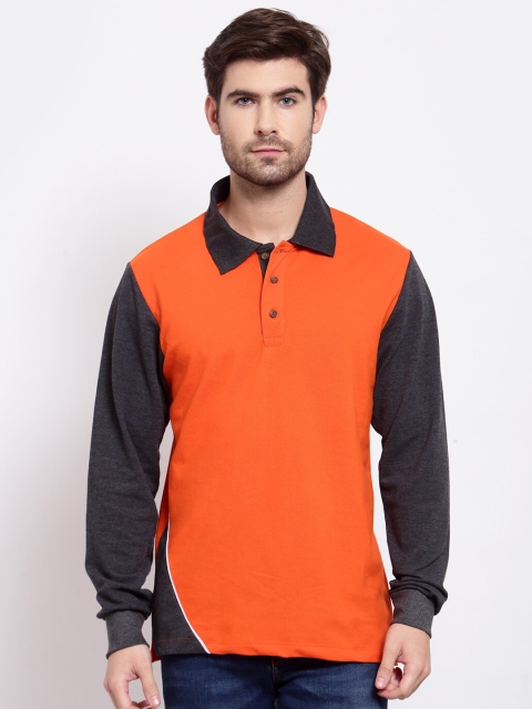 

Kalt Men Orange Colourblocked Polo Collar T-shirt