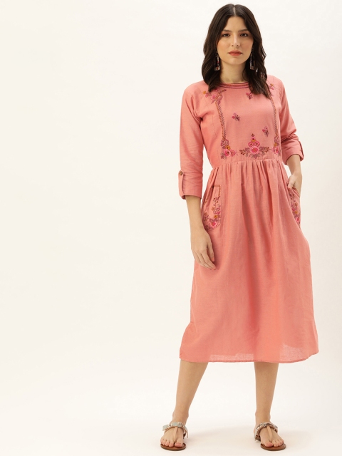 

Touch Trends Peach-Coloured Embroidered Tunic