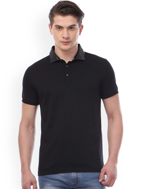

V Dot by Van Heusen Men Black Solid Polo T-shirt