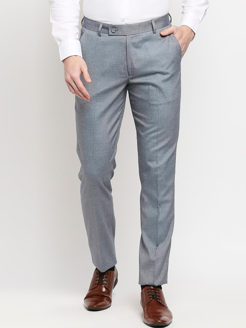 

Solemio Men Blue Textured Relaxed Trousers