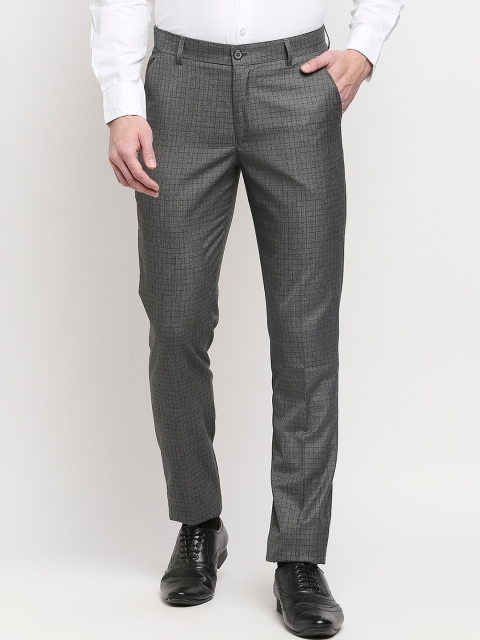 

Solemio Men Grey Checked Regular Fit Formal Trousers