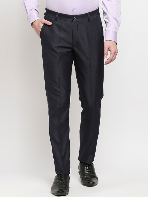 

Solemio Men Navy Blue Relaxed Fit Formal Trousers