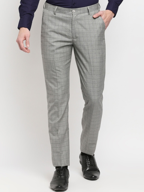 

Solemio Men Grey Checked Relaxed Regular Fit Formal Trousers