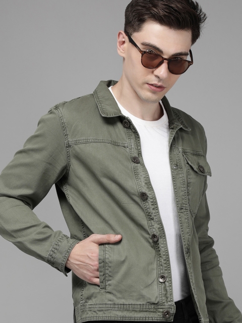 

Voi Jeans Men Olive Green Pure Cotton Solid Denim Jacket
